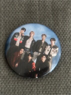 BTS KPOP Blue Group Photo Button Pin